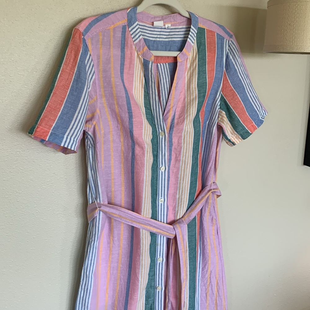 GAP Striped Midi Shirtdress in Linen-Cotton Size 6 - Picture 3 of 6